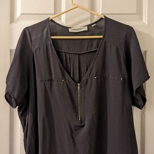 Grey Chiffon Gold Zipper Top
